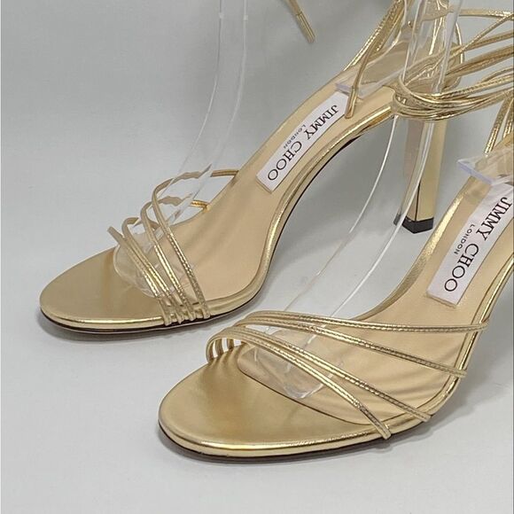 Jimmy Choo Antia Metallic Leather Ankle-Tie Sandals size 37.5 - Picture 7 of 12